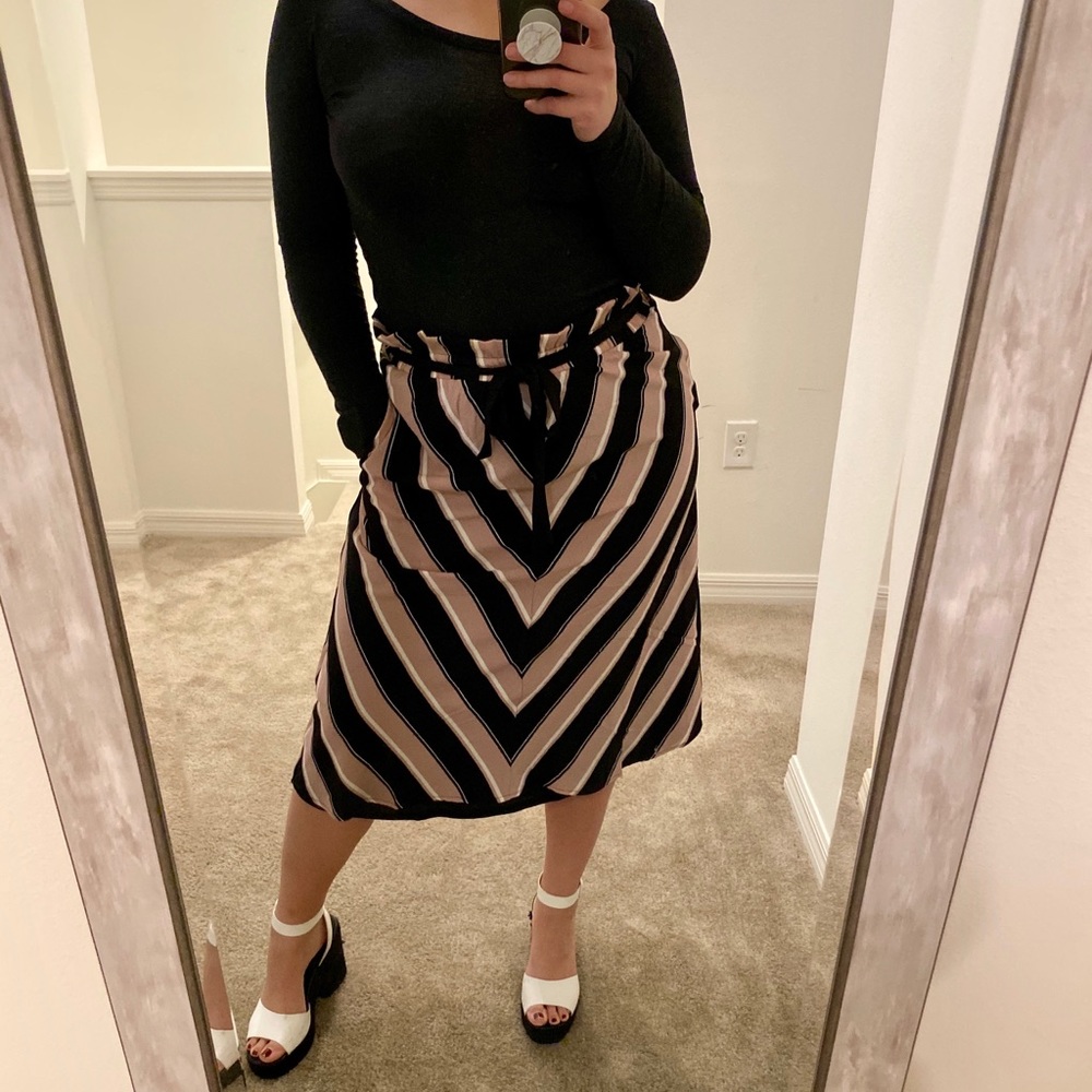 Mauve, Black, and white striped skirt